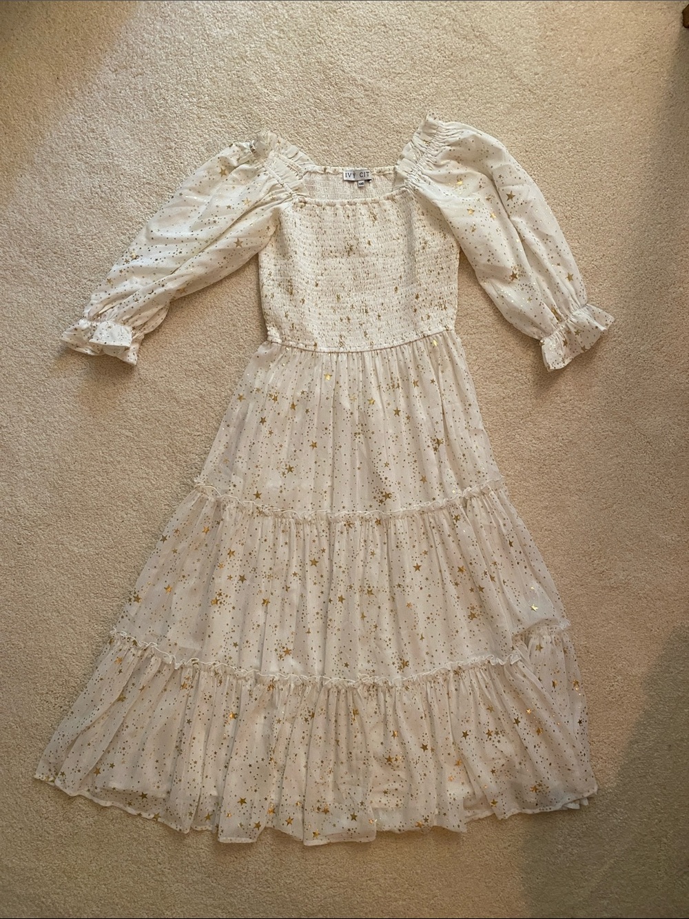 Ivy City White Star Print Midi Dress XXS